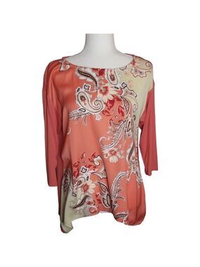 JM Collection Pullover Orange Tan Paisley Print Tunic Size Petite Medium